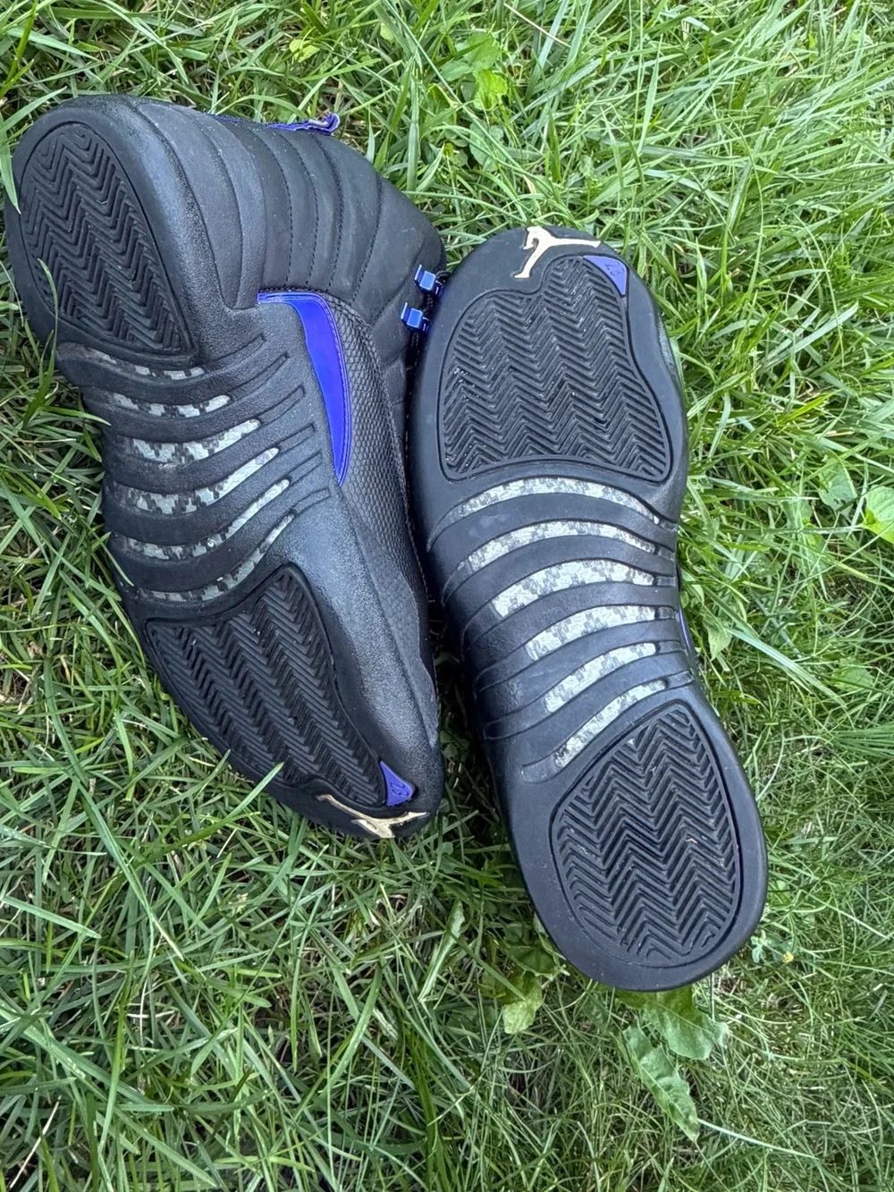 Jordan Men's Black Sneakers with Purple Pull Tabs